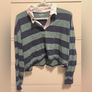 Hollister blue and green striped long sleeve with collar, size L